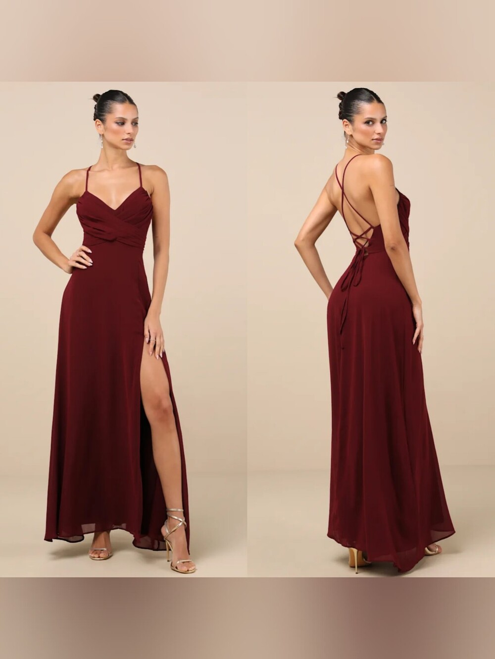 Lulus Event Ready Burgundy Backless Lace-Up Maxi Dress S Wedding Party Formal